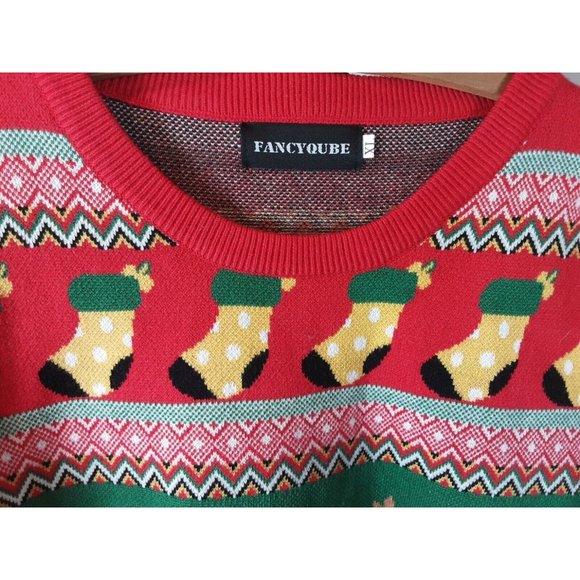 Ladies Ugly Christmas Sweater Reindeer Stockings Gift Sleigh Holiday Party XL - Picture 3 of 7